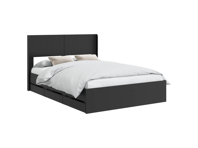  Lit double- lit adulte -  cadre de lit avec rangement et tête de lit noir 150 x 200 cm  - Conforama A