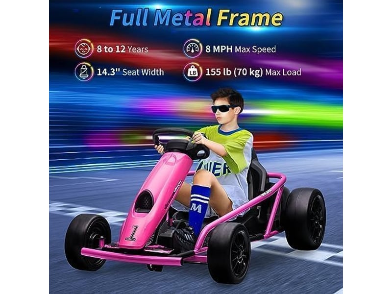  Kart électrique pour enfant 24 v, mode dérive, 2x300 w, siège réglable, mp3, 70 kg – rose PTO_0YXZP3NJ - Conforama D