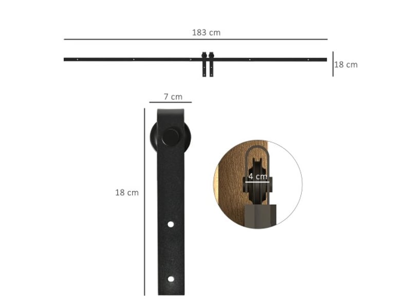  Système de porte coulissante simple en acier carbone noir 183x0,6x18 cm avec rail et accessoires, style moderne pour intérieur  - Conforama E