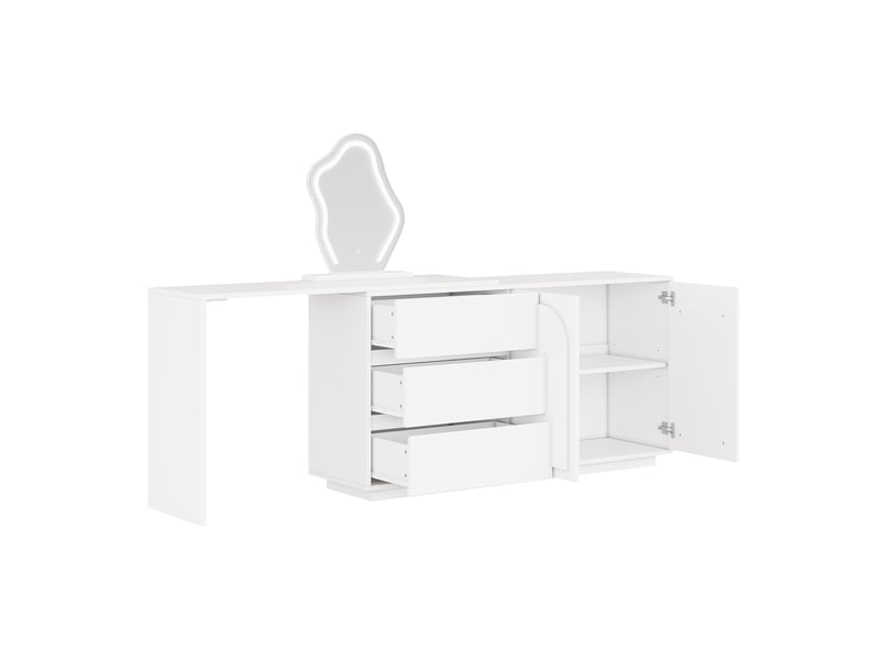  Coiffeuse commode extensible 140x40x75cm miroir led | design moderne blanc motifs en arche | 3 tiroirs coulissants - blanc  - Conforama A