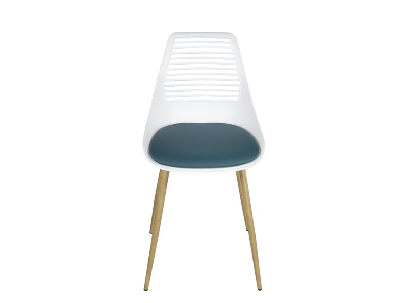  Lot de 2 chaises de cuisine vintage geos avec dossier ajouré, assise rembourrée blanc et bleu  - Conforama B