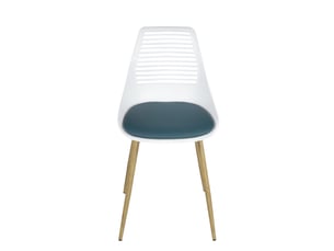 Lot de 2 chaises de cuisine vintage geos avec dossier ajouré, assise rembourrée blanc et bleu