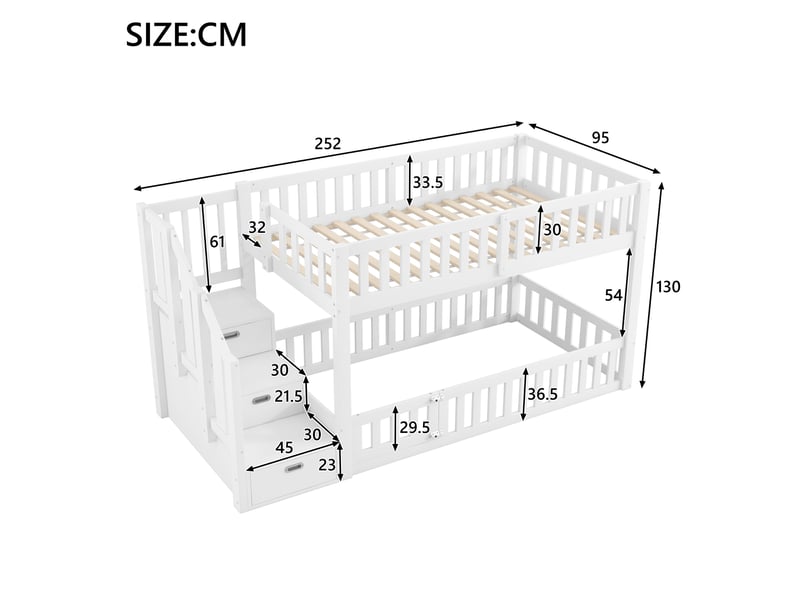  Lit mezzanine 90x200 cm blanc avec bureau, échelle et rangements intégrés, sans matelas  - Conforama D