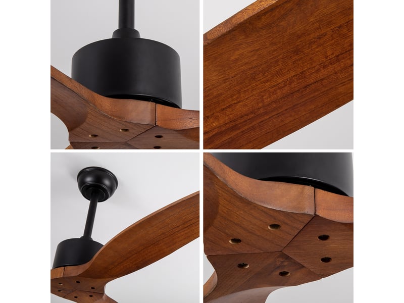 Ventilateur de plafond 52 pouces 3 pales en bois foncé et noir, sans lumière, télécommande, 6 vitesses, réversible - Conforama D