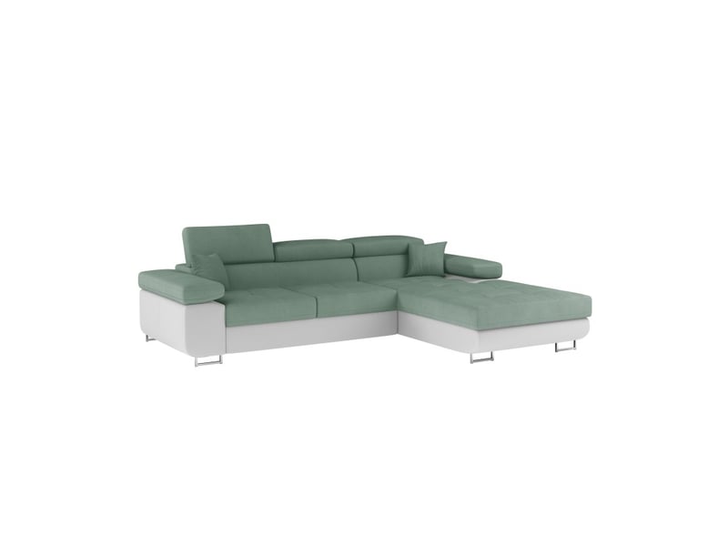  Canapé d'angle convertible amanda vert clair et blanc – tissu effet suédine – angle droit  - Conforama E