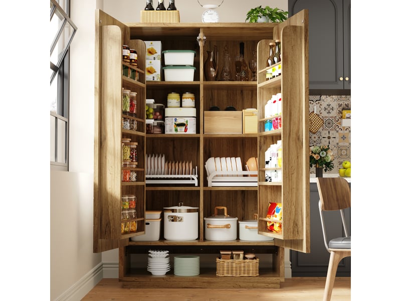  Buffet de cuisine haut effet chêne clair à 2 portes et 8 niveaux, 100 cm Fay Lum - Conforama E