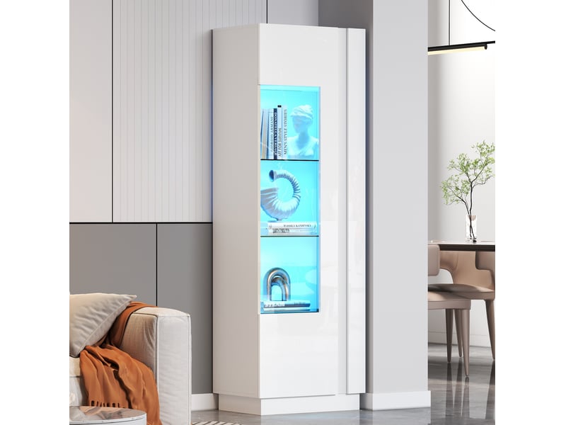  Vitrine haute 60x40x180 cm led façade brillante panneau de particules blanc  - Conforama B