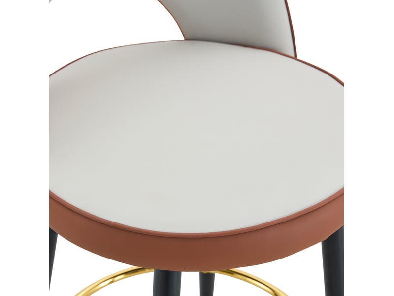  Tabouret de bar pivotant 360° avec dossier ajouré et base métallique, en pu, marron et gris clair  - Conforama E