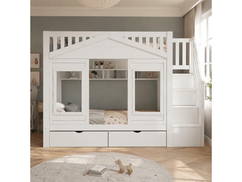 Lit superposé 90x200 cm coloris blanc pin - Conforama D