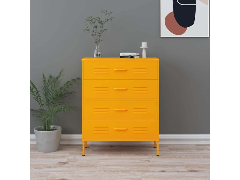  Commode chambre adulte, armoire à tiroirs jaune moutarde 80x35x101,5 cm acier  - Conforama B