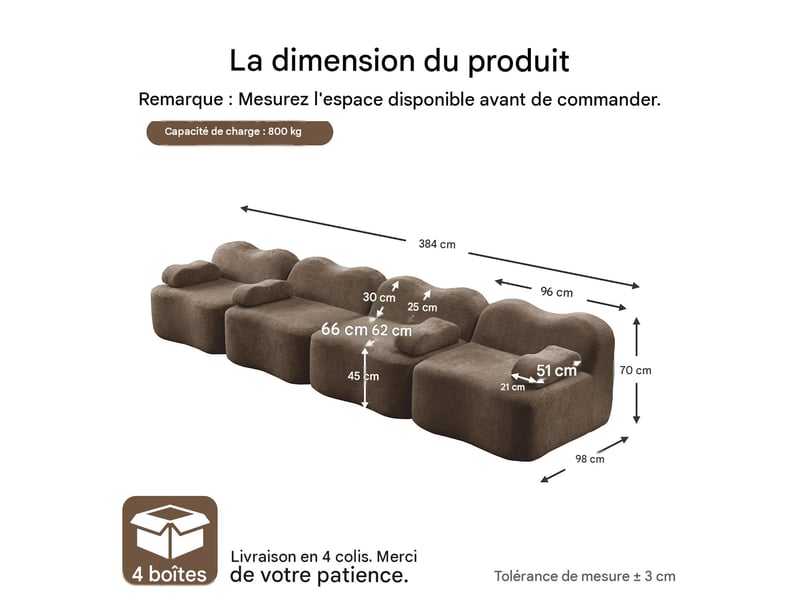  Canapé modulable 4 places en velours marron W3325S00430 - Conforama C