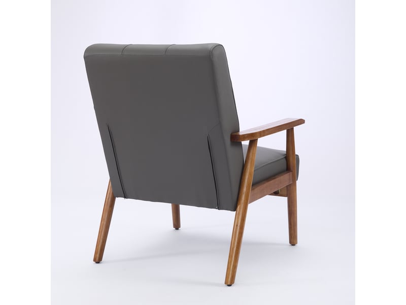  Fauteuil de salon en cuir - cuir véritable respirant - accoudoirs confortables - bois d’hévéa massif - style scandinave 64x80x83cm - Conforama D