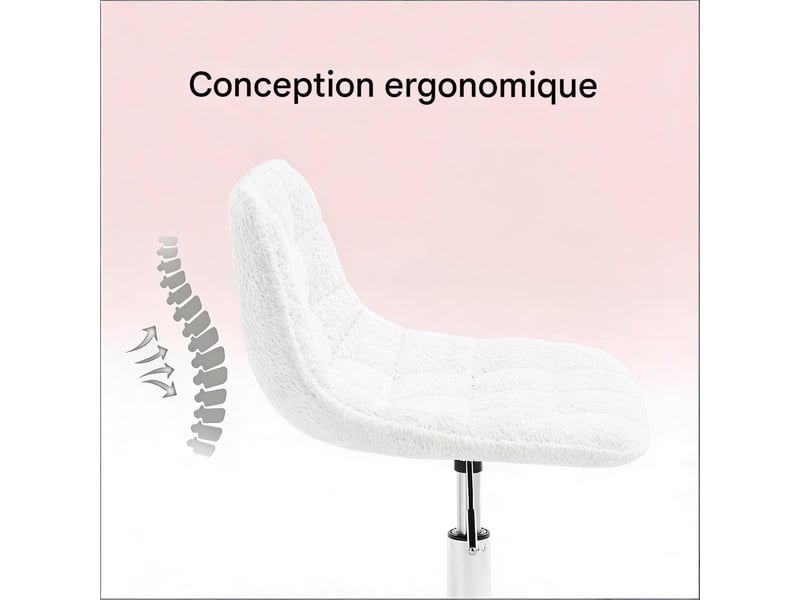  Chaise de bureau pivotante réglable en hauteur tissu chenille et métal blanc T5828P493653 - Conforama E