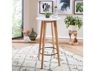 Table de bar ronde 60x110 cm décor blanc et chêne