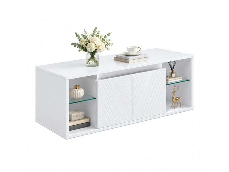  Table basse 100 x 50 x 41 cm en panneau de particules avec led et rangement blanche chicfurn  - Conforama A