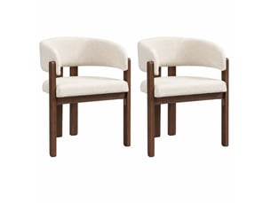 Chaise de salle à manger lot de 6 avec accoudoirs et dossier incurvé en bois et tissu bouclé beige et couleur noyer