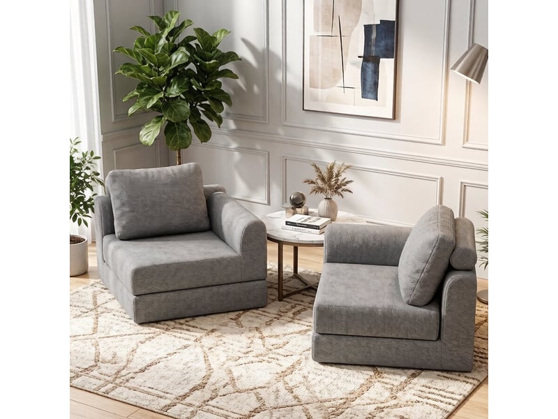Chauffeuse convertible avec mousse à mémoire de forme, fauteuil lit pliable & multi-fonctions avec soutien dorsal, canapé futon portable, gris EVARICH - Conforama E