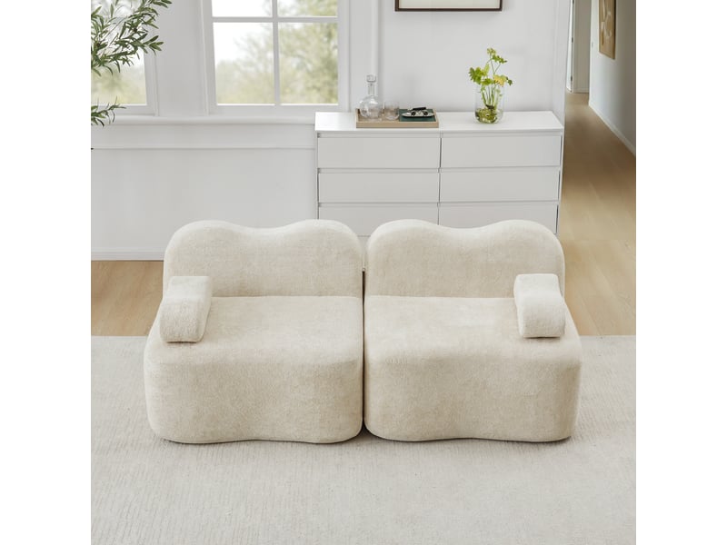  Canapé modulaire 2 places sans armature avec assise profonde et accoudoirs mobiles en velours beige  - Conforama B