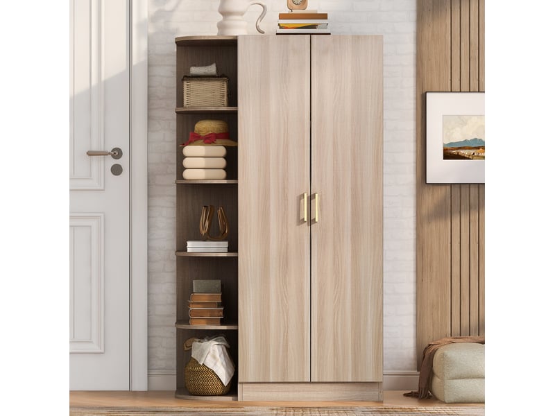  Armoire 2 portes 90x55x170 cm coloris bois naturel avec étagères et rangement  - Conforama D