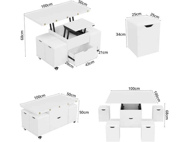  Table basse extensible à plateau relevable (blanche)  - Conforama C