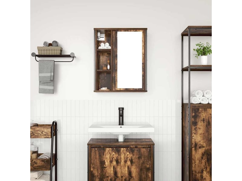  Armoire murale de bain, meuble de rangement miroir chêne fumé 50x21x60 cm  - Conforama C