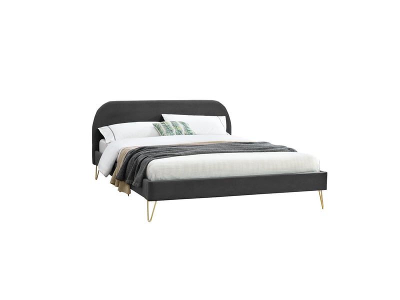 Structure de lit 160 x 200 cm en velours et laiton gris phoenix  - Conforama A