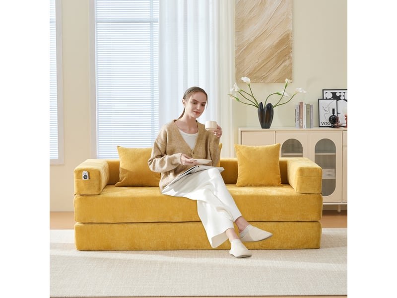  Canapé modulable, canapé de salon — en chenille, base antidérapante, poches latérales  - Conforama D