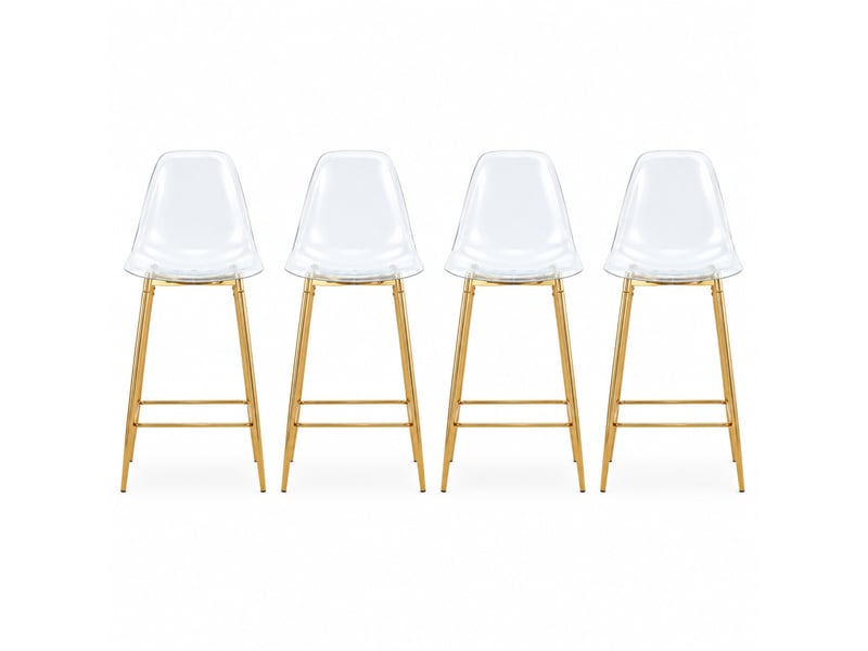  Tabourets de bar lot de 4 avec repose-pieds - lpospi - assise transparente, métal, cuisineîlot - doré  - Conforama A