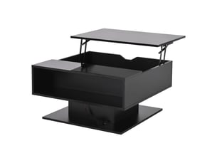 Table basse relevable avec rangement et led, noir, finition brillante – 80 x 75 x 40 cm