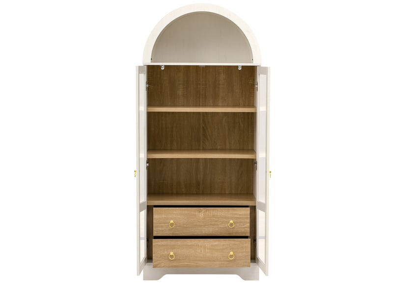  Highboard 76.2x40.1x180 cm avec portes en verre transparent, étagères réglables et tiroirs, mdf, blanc  - Conforama B
