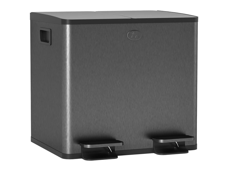  Poubelle de tri à pédale 2x15 l en inox et plastique noir 41,7x36,6x43,2 cm  - Conforama A