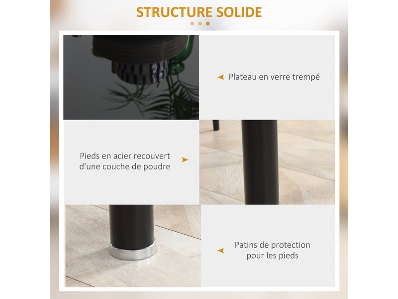 Ensemble de table à manger avec 4 chaises plateau en verre trempé, pour cuisine salon noir, pieds en acier  - Conforama W