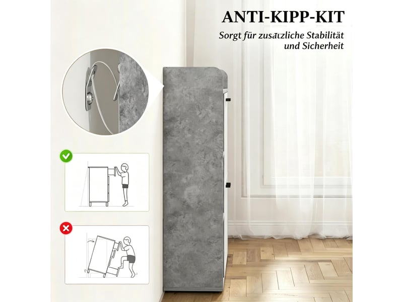  Meuble à chaussures moderne avec 2 compartiments rabattables, meuble de rangement à chaussures peu encombrant, gris et blanc  - Conforama W