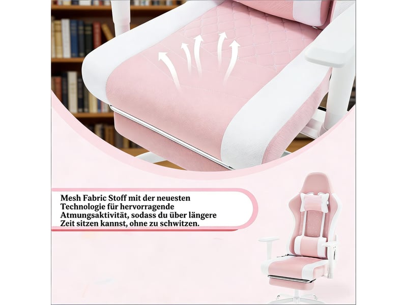  Chaise de bureau ergonomique et fauteuil gamer avec massage, tissu maille, inclinable, rose et blanc  - Conforama W