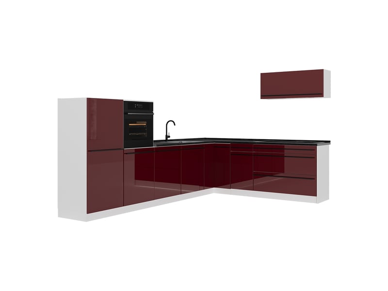 Vicco cuisine en angle, rouge brillantblanc, 327 x cm plan de travail anthracite - Conforama A