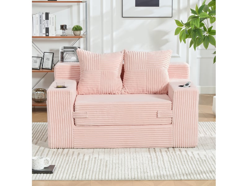  Canapé-lit moderne 2 places 133x87x64 cm rose sans matelas  - Conforama C