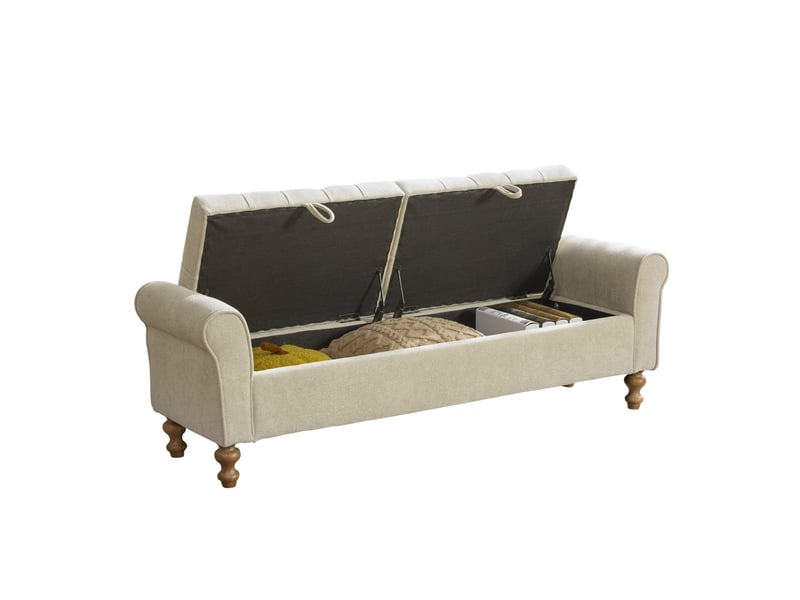  Banc coffre 2 couvercles, rangement intégré, design moderne, structure robuste, salon et chambre, tissu bouclé, kaki  - Conforama A