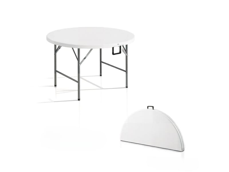 Table de jardin ronde ulevr pliante pour 6 personnes, ø 122 cm, plateau en hdpe recyclé, structure en acier, blanc et gris  - Conforama A
