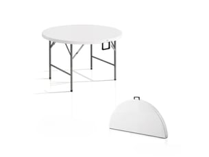 Table de jardin ronde ulevr pliante pour 6 personnes, ø 122 cm, plateau en hdpe recyclé, structure en acier, blanc et gris