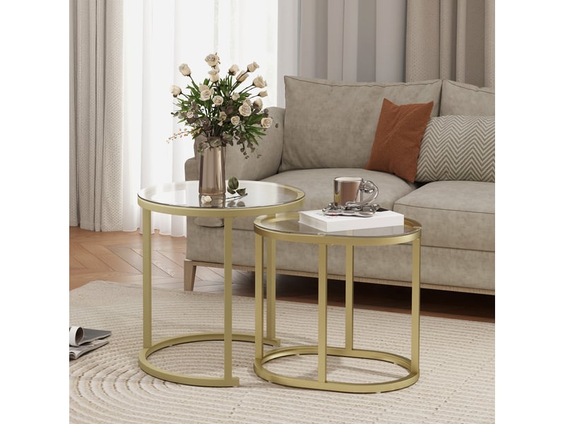  Set de 2 tables basses 50x50x50,5 cm et 60x36x43,5 cm empilables métal or  - Conforama B