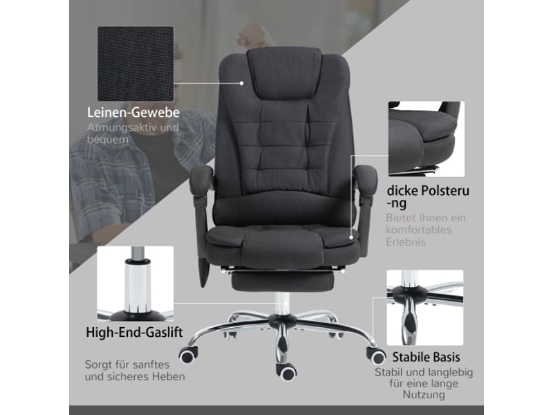 Chaise de bureau massante ergonomique, inclinable avec chaleur, repose-pieds, télécommande, noir - Conforama B