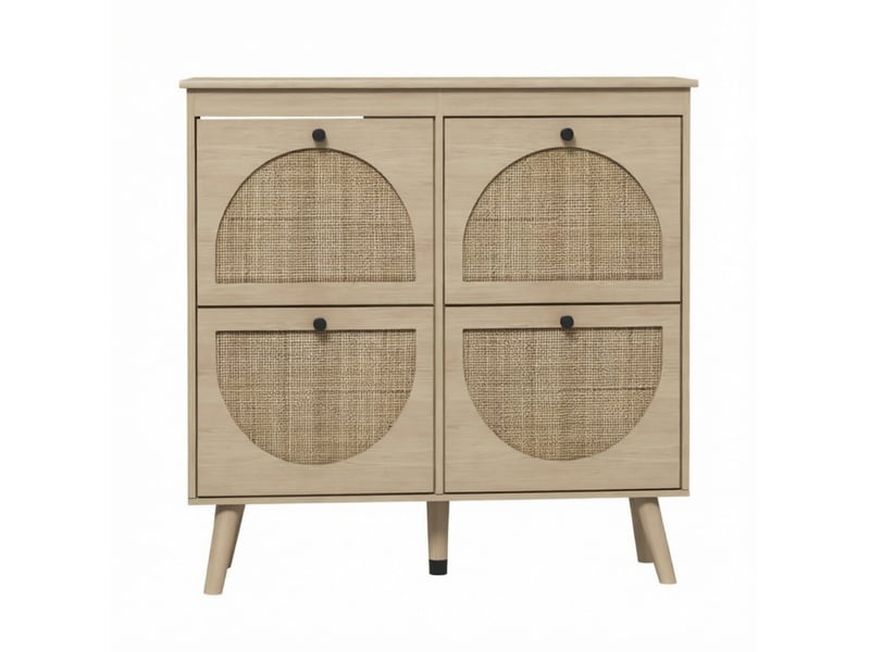  Meuble à chaussures tcqpz 105 x 24 x 97,5 cm 4 abattants rangement 20 paires bois naturel et rotin  - Conforama A