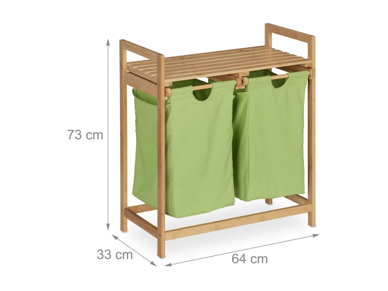  Meuble à linge en bambou pratique pour salle de bain avec 2 sacs amovibles 80 x 40 x 60 cm en bambou naturel 13_0013417  - Conforama A