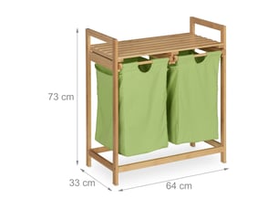 Meuble à linge en bambou pratique pour salle de bain avec 2 sacs amovibles 80 x 40 x 60 cm en bambou naturel 13_0013417