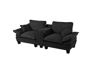 Canapé modulable 2 places 224x82x90 cm, usb, espaces de rangement, porte-gobelets, coussins, chenille, noir