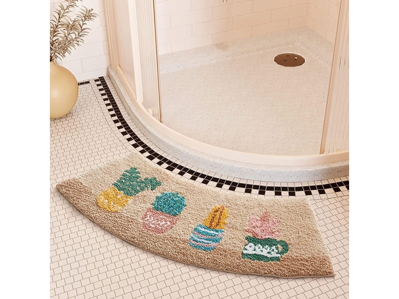  Tapis de bain incurvé, moelleux et moelleux en microfibre, absorbant, ultra doux, pour douches rondes, lavable en machine, 45 x 100 cm (plante)  - Conforama A