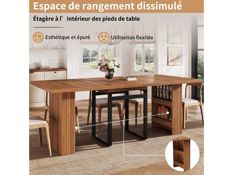 Table à manger extensible marron foncé 200x80x78cm rangement mdf et métal salle à manger rangement pratique usage quotidien moderne - Conforama B