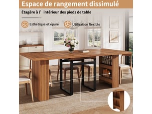Table à manger extensible marron foncé 200x80x78cm rangement mdf et métal salle à manger rangement pratique usage quotidien moderne