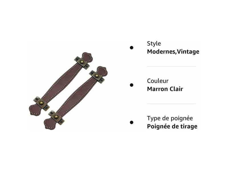 2 unités de tireurs de tiroir en cuir pour valises vintage, tireurs de porte coulissante en marron clair  - Conforama D