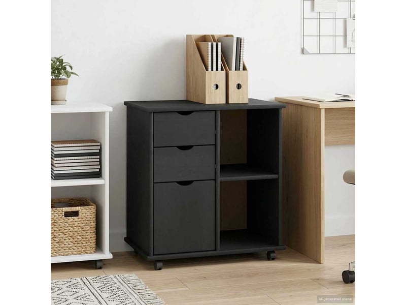  Caisson roulant de bureau 63,5 x 39 x 65,5 cm bois de pin massif gris shl9823  - Conforama C
